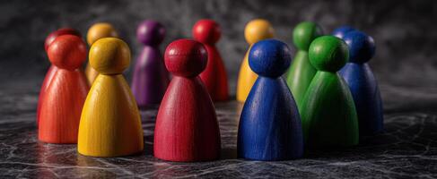 The colorful wooden figures representing community and collaboration in a playful environment. photo