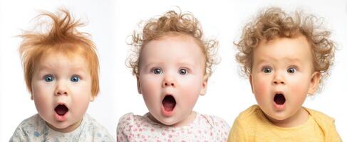 The Three Babies Expressing Surprise and Wonder with Playful Hairstyles photo