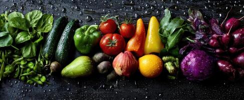 The Colorful Assortment of Fresh Vegetables on a Dark Wooden Surface photo