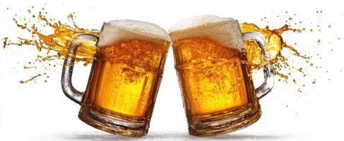 The clinking of beer mugs celebrating friendship and good times. photo