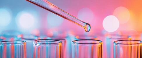 The pipette delivering a precise drop into the test tubes in a laboratory setting. photo