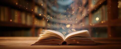 The enchanting book revealing a world of knowledge and imagination in a library. photo
