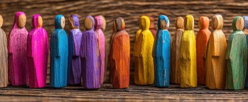 The Colorful Wooden Figures Representing Diversity and Togetherness in Community photo