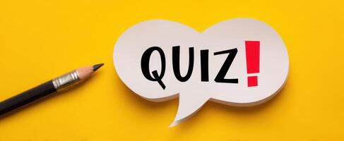 The creative quiz question concept on a vibrant yellow background. photo