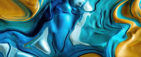 The captivating blend of blue and yellow abstract textures in fluid art. photo