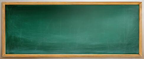 The Empty Green Chalkboard Waiting for Lessons and Ideas. photo