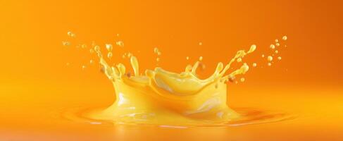 The vibrant yellow splash creating a dynamic visual on an orange background. photo