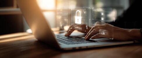 The laptop showcasing digital security features and user interaction. photo