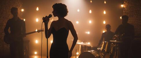 The singer captivating the audience with a stunning live performance on stage photo