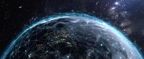 The Globe Connecting Humanity Through Digital Networks and Cosmic Beauty photo