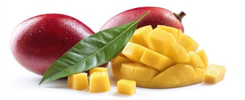 The Fresh Mango and Diced Fruit on a Bright Background photo