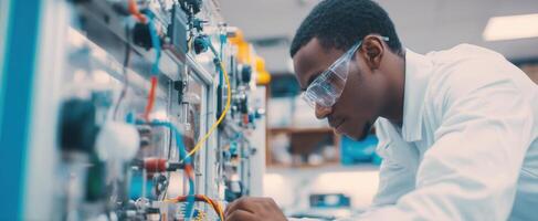 The technician working diligently in a modern research laboratory setting. photo