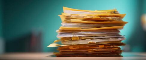 The Stacked Folders Representing Organizational Challenges in an Office Environment photo