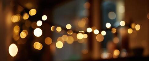 The enchanting glow of string lights creating a cozy ambiance. photo