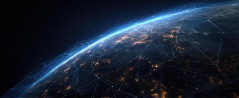 The Earth Connected by a Digital Network Illuminated at Night photo