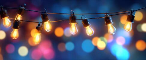 The beautiful string lights creating a warm and festive atmosphere at night. photo