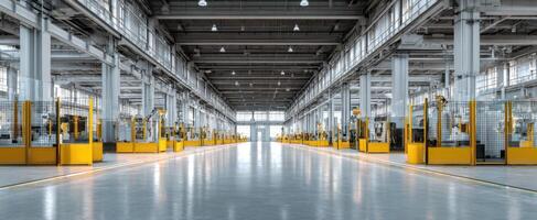 The modern industrial factory showcasing advanced robotic technology and automated efficiency. photo