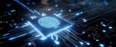 The Microchip Featuring a Neural Network Design in a Futuristic Setting photo