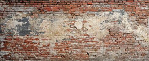 The weathered brick wall showcasing a blend of urban charm and historical beauty. photo