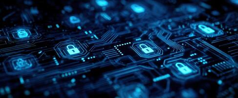 The digital network of locks symbolizing cybersecurity and protection of data. photo