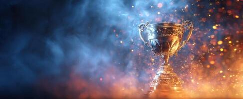 The Trophy Standing Proudly Against a Dramatic, Ethereal Background photo