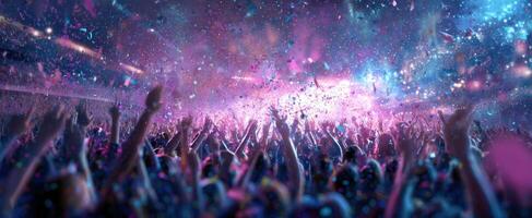 The vibrant celebration of a lively concert filled with confetti and joy. photo