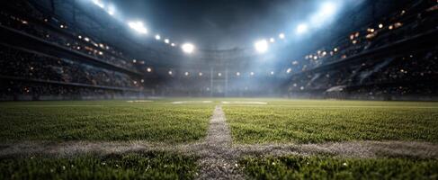 The stadium at night illuminated with dramatic lights and vibrant atmosphere. photo