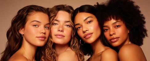 The diverse group of young women celebrating beauty and friendship in an elegant portrait. photo