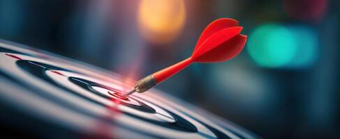 The Red Dart Hitting the Bullseye on a Dartboard with Precision photo