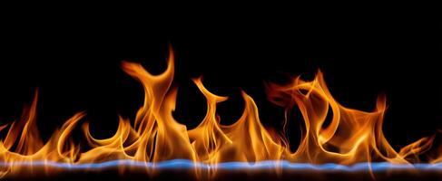 The mesmerizing dance of fire flames in vibrant orange and blue hues. photo