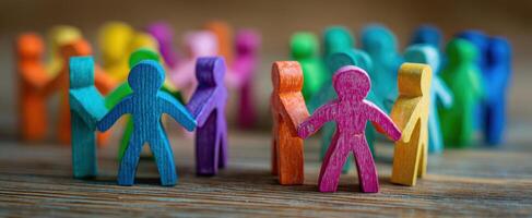 The colorful wooden figures representing community and togetherness in a playful setting. photo