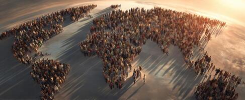 The World Shaped by a Diverse Crowd Standing Together in Unity photo