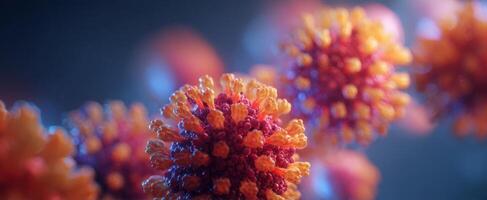 The stunning close-up of a colorful virus under a microscope. photo