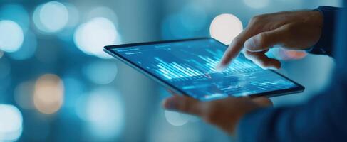 The sleek tablet displaying vibrant financial data and analytics insights. photo