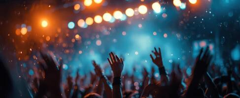 The vibrant atmosphere of a lively concert crowd celebrating together. photo