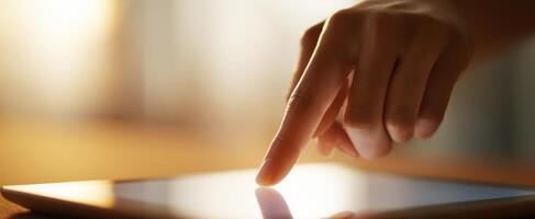 The Close-Up Interaction of a Finger on a Touchscreen Tablet photo