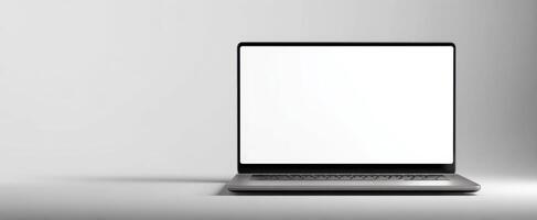 The sleek laptop on a minimalist workspace with a blank screen for creative ideas. photo