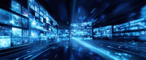 The futuristic digital display illustrating advanced technology and rapid information flow. photo