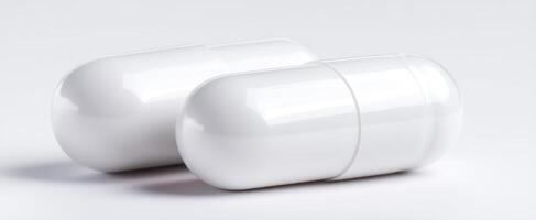The sleek white capsules placed elegantly on a minimalist background. photo