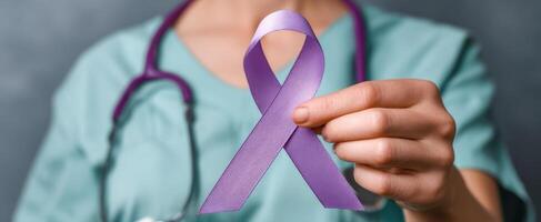 The Medical Professional Holding a Purple Awareness Ribbon for Support and Hope photo