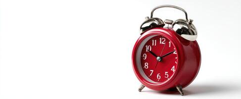 The vibrant red alarm clock symbolizing timelessness and punctuality. photo