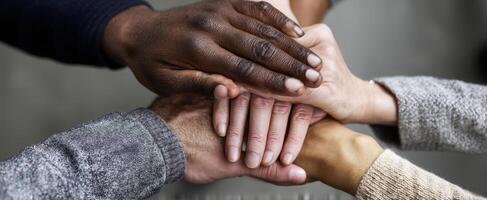 The hands of unity and collaboration in a diverse community setting photo