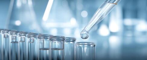 The pipette delivering a precise drop into a test tube in a laboratory setting. photo