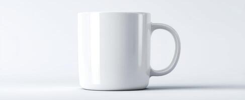The elegant white mug against a minimalist background for creative designs. photo