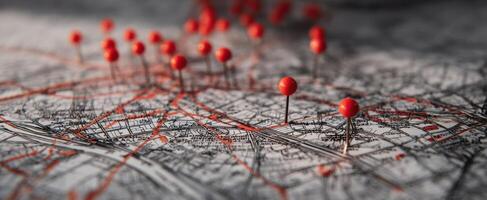 The Map Highlighting Key Locations with Red Pushpins for Navigation photo