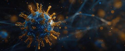The detailed visualization of a virus in a dynamic abstract environment. photo