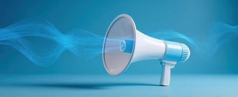The Megaphone Amplifying Sound Waves in a Creative Blue Background photo