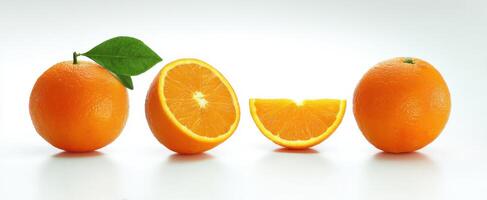 The vibrant oranges arranged artfully on a light background. photo