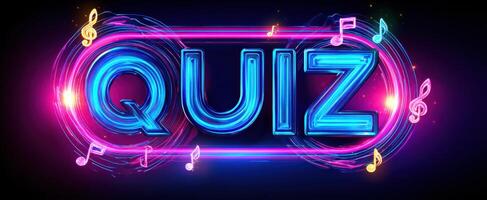 The Vibrant Neon Quiz Sign with Musical Notes for Fun Games and Trivia photo