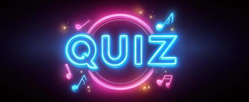 The Neon Quiz Sign with Colorful Music Notes and Vibrant Glow photo